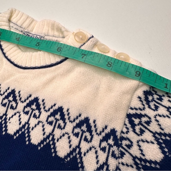 Cradle Knit VTG 40s 50s Baby Knit Sweater Boys Soft Button Neck Blue White 1.5-2 - Picture 8 of 12